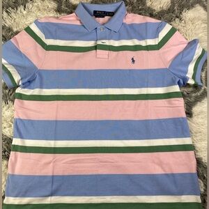 Polo Ralph Lauren Men's Classic-Fit Slim Fit Pink Striped Mesh Polo Shirt XL